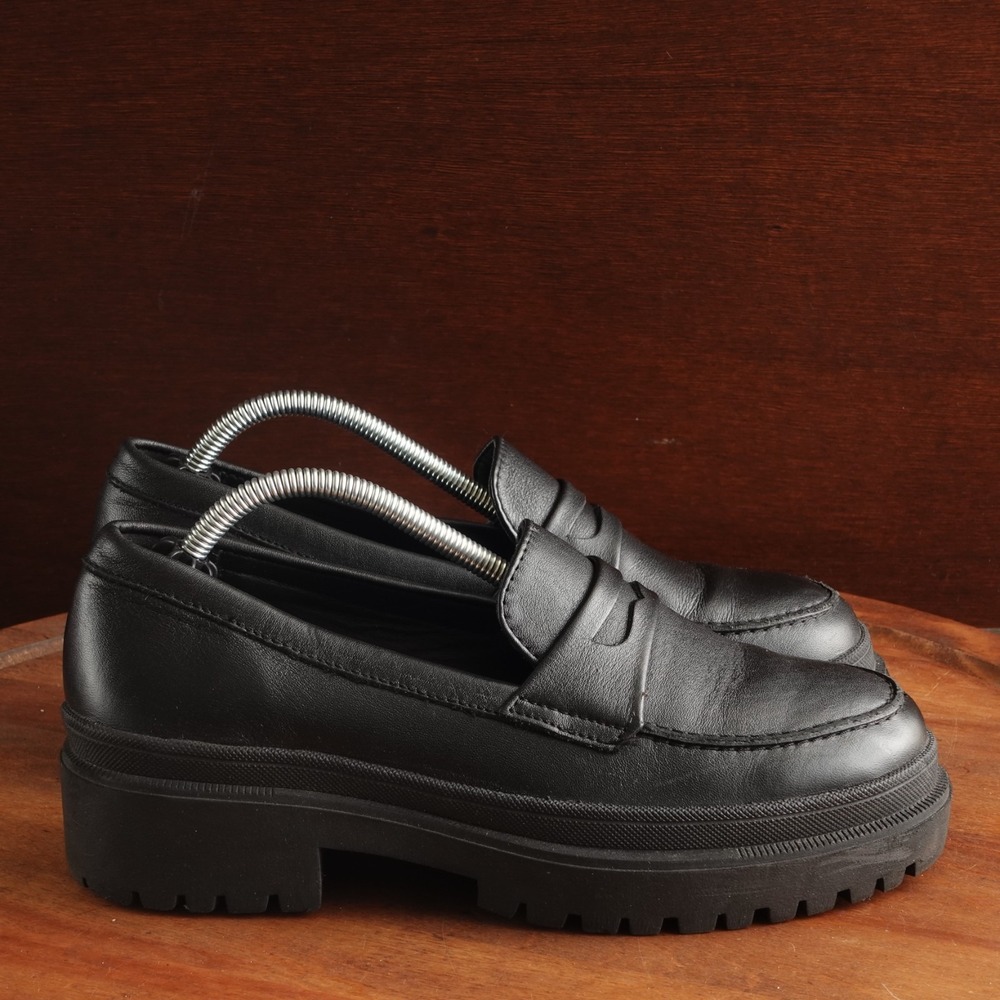 Patina Loafers WMS SZ 7.5 BLK Zoe Portland Leather Chunky Academia Preppy Shoes